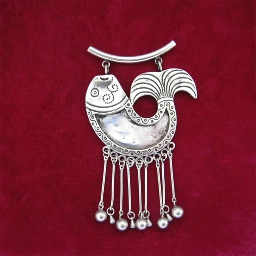 

Ethnic style Miaoyin silver diy pendant accessories Old embroidered items fall bottom bent fish tassel accessories