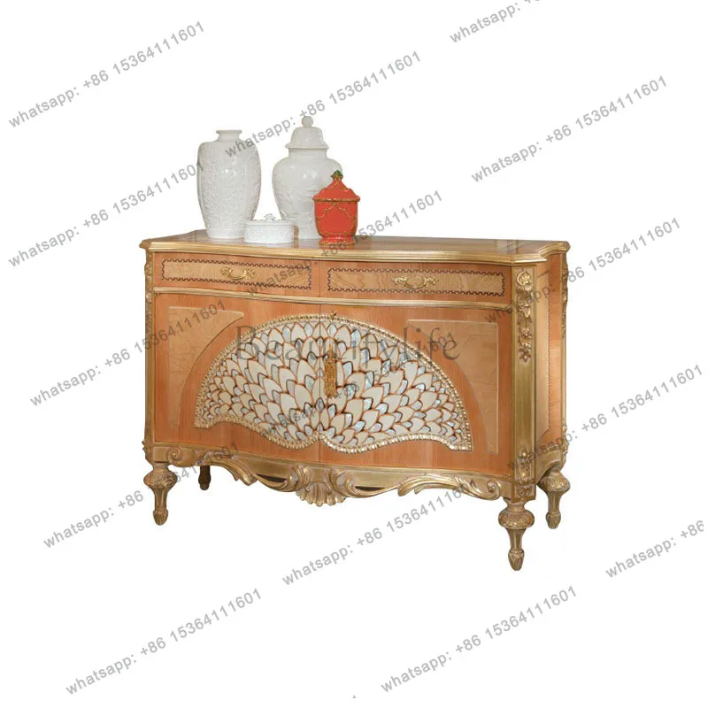 

European style birch carved decoration storage cabinet bedroom entrance sideboard villa furniture