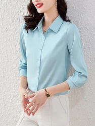 Fashion Solid Ladies Shirts Long Sleeve Lapel Slim Blouses Women Elegant Female Simple Spring OL Tops Clothing Blusas Mujer 2024