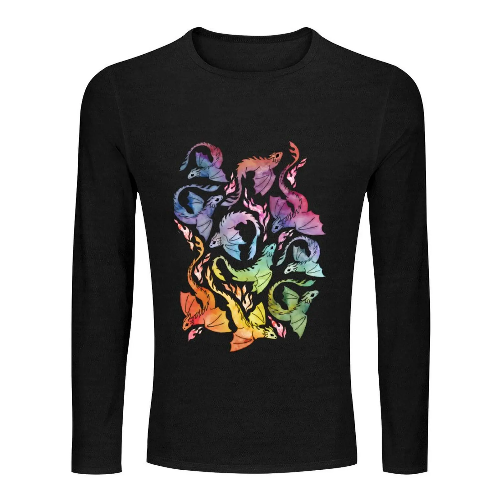 Dragon fire dark rainbow Long T-Shirt aesthetic clothes Aesthetic clothing t shirts for men