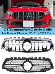 Für mercedes benz a class v177 w177 2016-2018 vordere stoßstange pan americana gtr diamant amg a35 a45 schwarzer chorme grill a200 a180