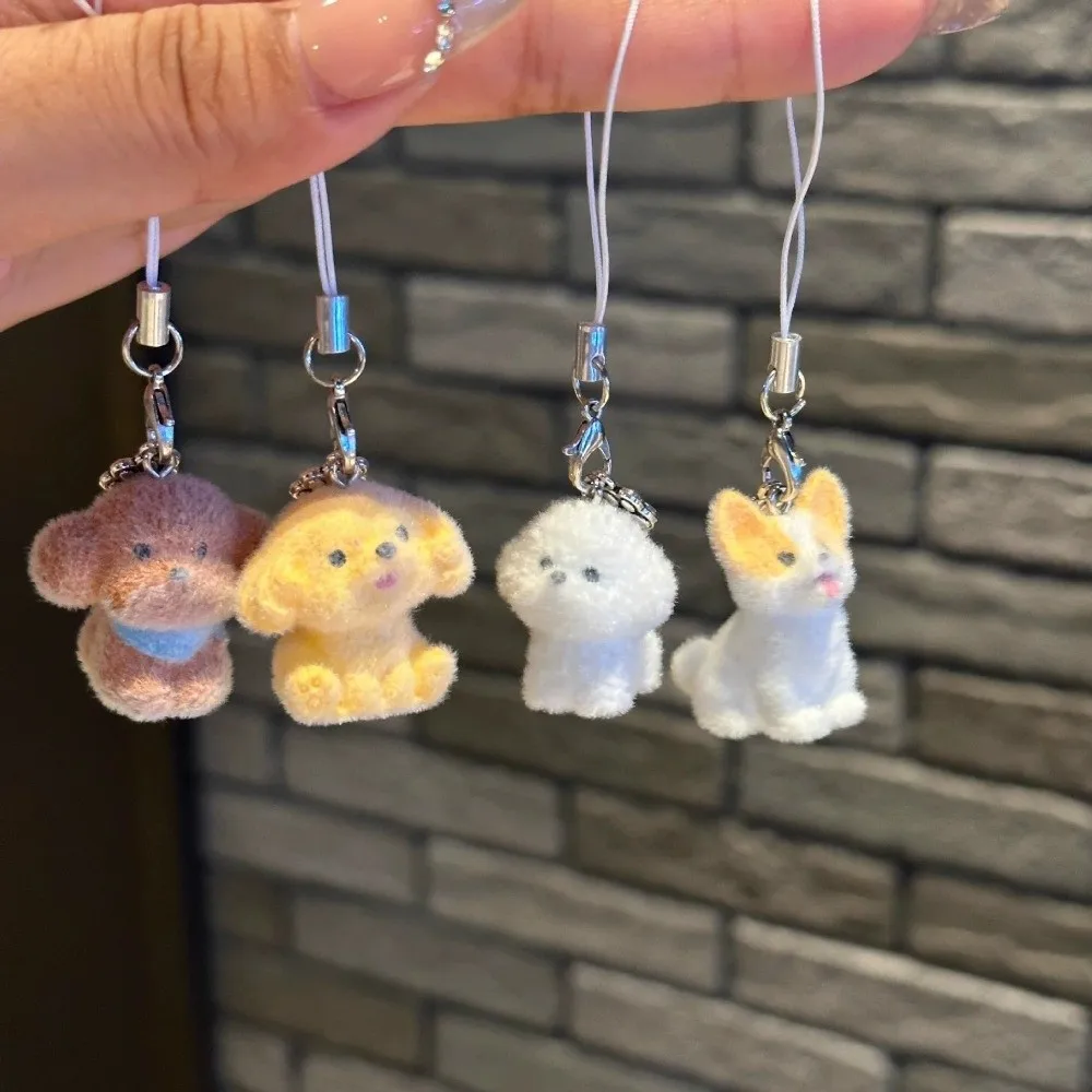Gifts Mini Size Cute Cartoon Dog Keychain Flocking Kawaii Backpack Ornament Animal Key Pendant