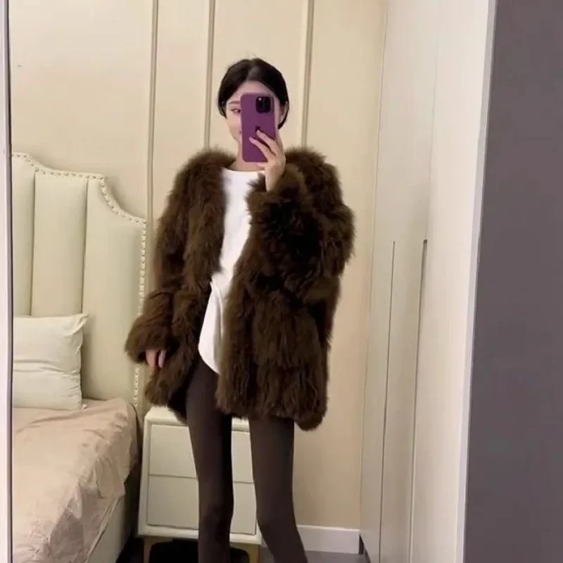 Luxury High Quality Fluffy Faux Fur Coat Mid-length Toca Faux Fox Fur Jacket Warm Winter Women Coat Streetwear Chic Design Coats