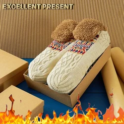 1 pair of autumn and winter socks fleece lambswool non-slip solid color floor socks warm women's socks sets moon socks