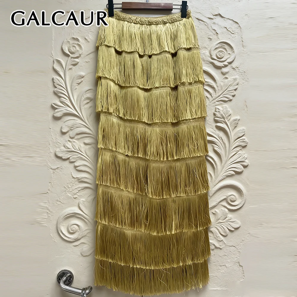 

GALCAUR однотонная винтажная юбка с кисточками, женская свободная элегантная роскошная юбка с высокой талией, осенняя мода, новый стиль