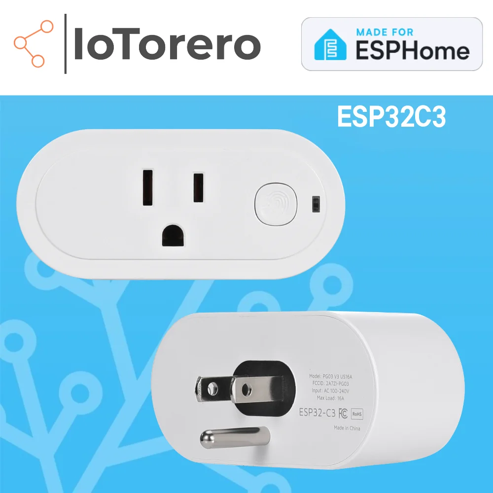

IoTorero Made For ESPHome ESP32C3 US Plug Consumption Monitoring 16A Works With Home Assistant
