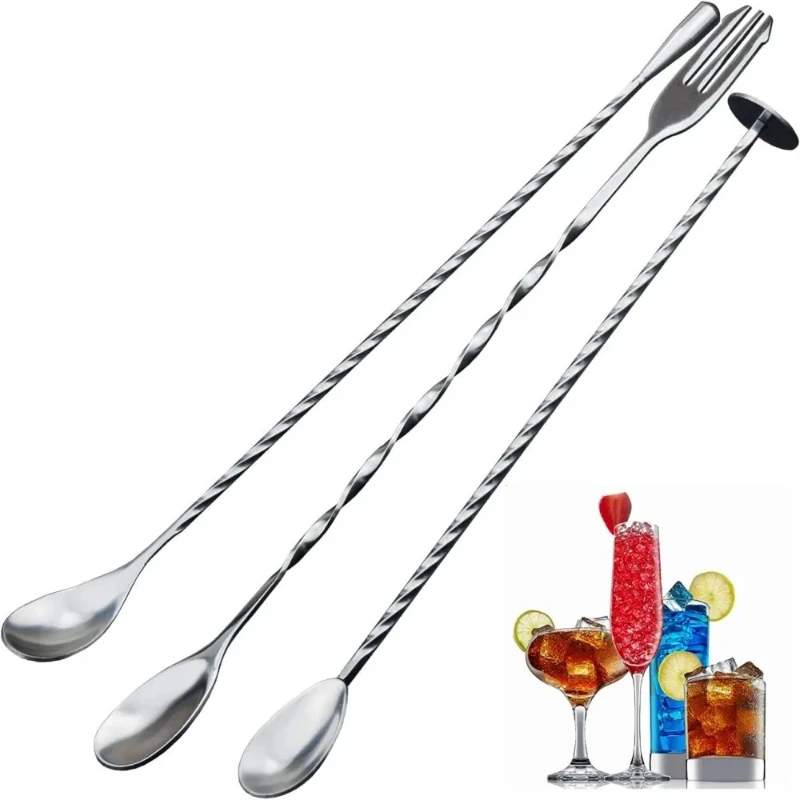 304 Stainless Steel Water Drop Mixing  Fine Thread Bar Cocktail Mixing Mixing Spoon Kitchen Utensils Mini Bar