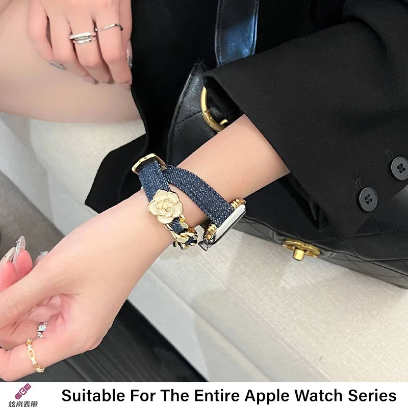 Apple Watch バンド 44mm 45mm 41mm対応 カウボーイ キャンバス ダブルツアーストラップ レディース 高級レザーブレスレット シリーズ8 7 SE 6 5 Ultra 49mm