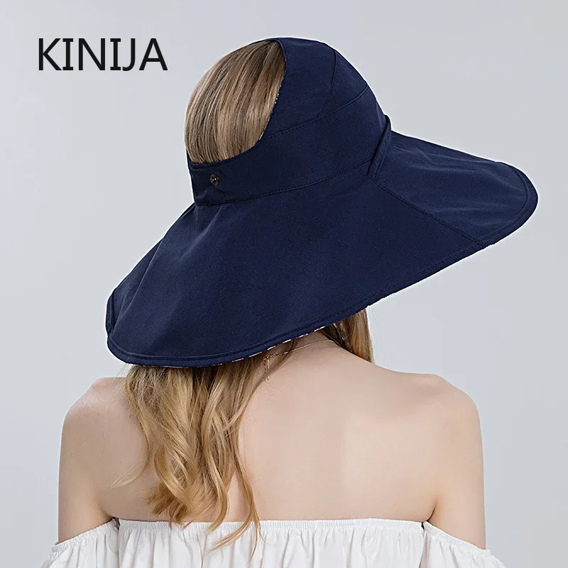 Summer wide large brim Sun Hat With Printing Adjustable Big Heads Beach Hat UV Protection Packable Sun Bandage Visor Hat