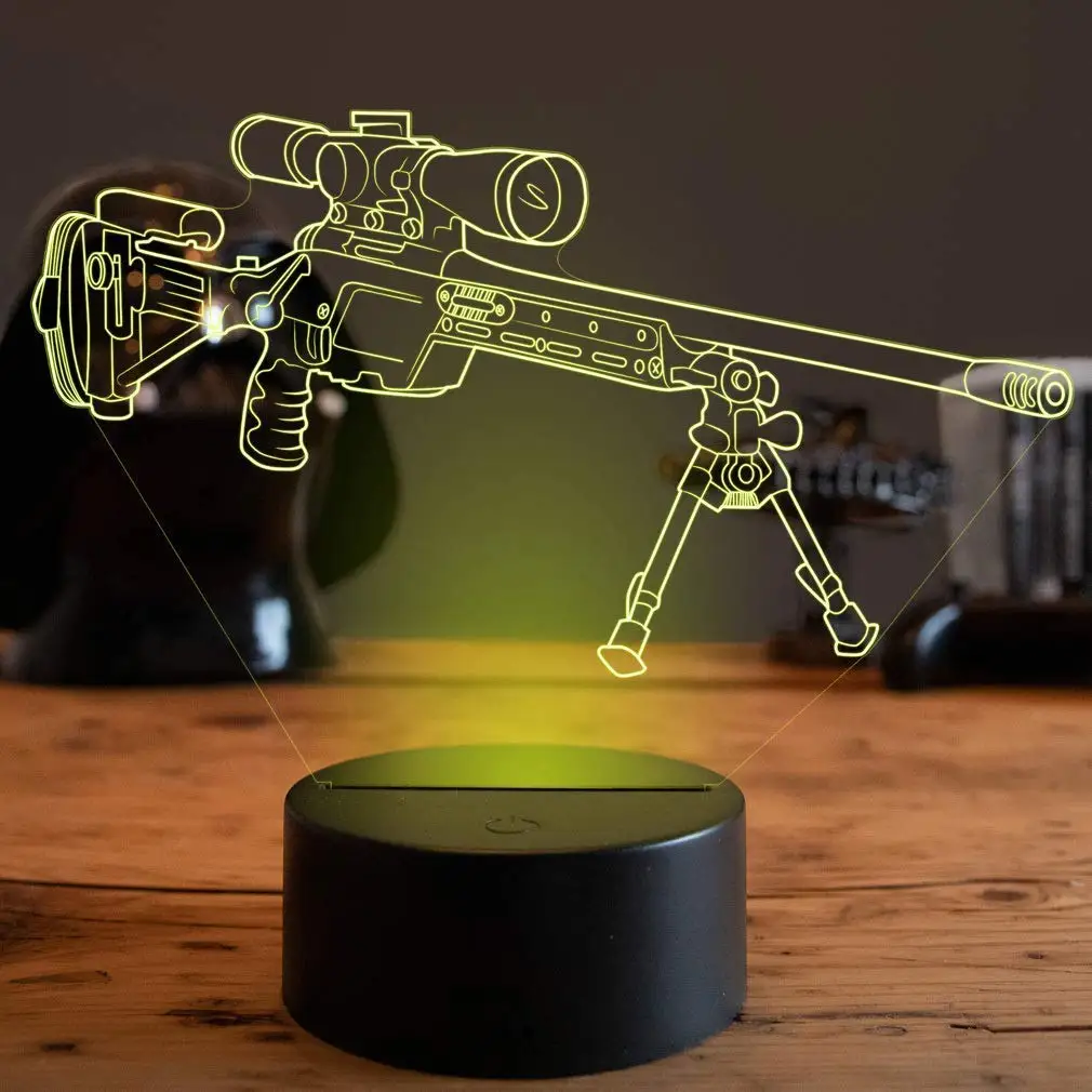 3D Gun Sniper Rifle Night Light Touch Switch Remote Control LED Decor Optical Illusion Lamp Xmas Children Kids Toy Brithday Gift