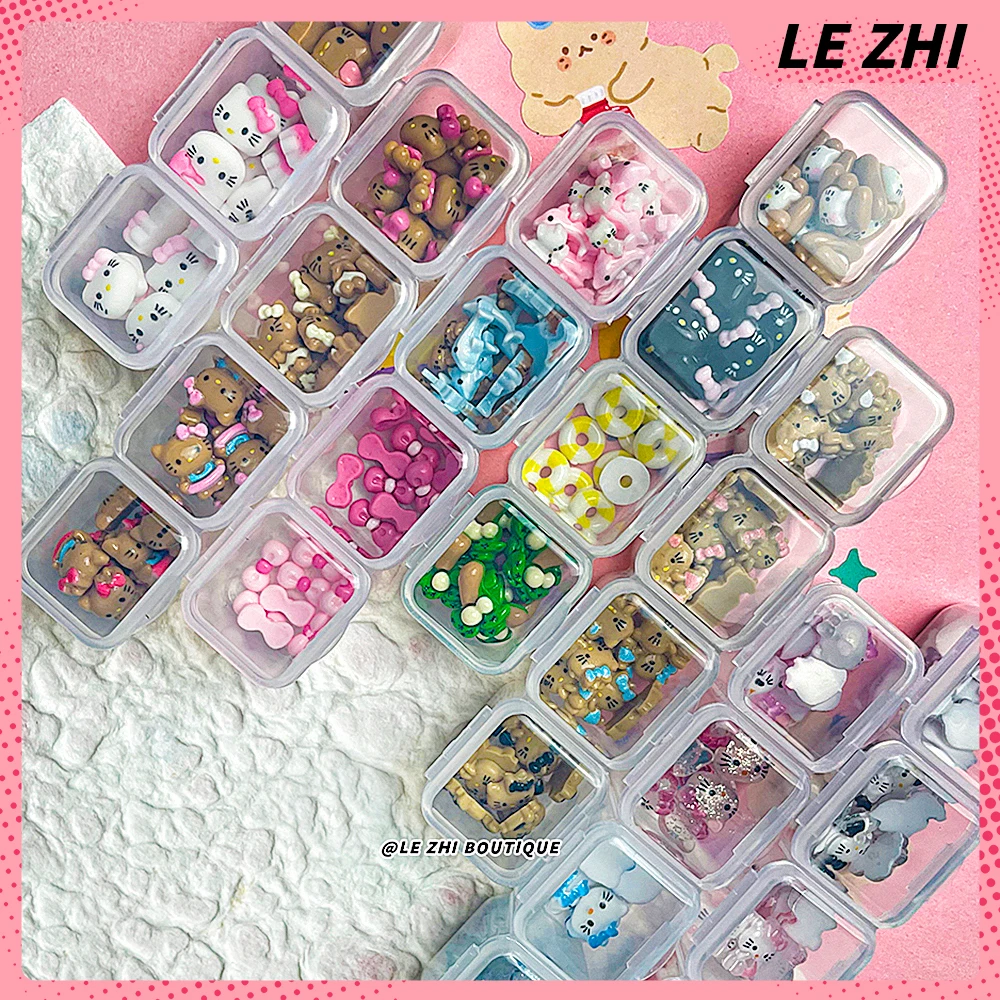 280PCS Box Hawaii Kawaii Black Skin HelloKitty Nails Art Charms Accessories Portable Abundant Resin Cartoon Nail Charm Wholesale