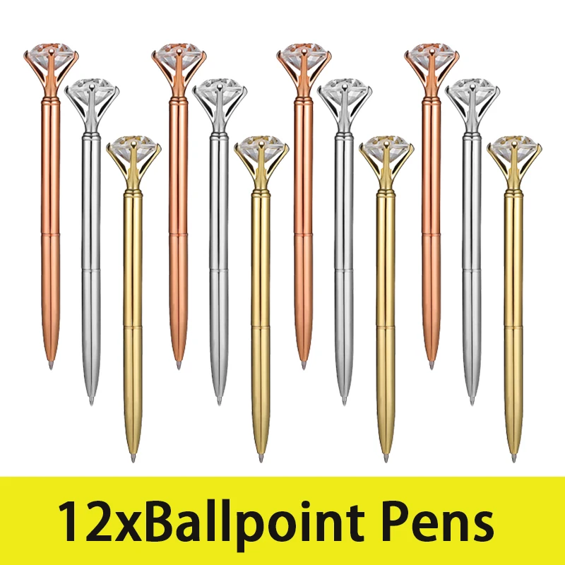 

12Pcs Diamond Pens Crystal Diamond Ballpoint Pen Big Diamond Ball Pointpens Bling Metal Cute Pens Pens with Diamonds on Top