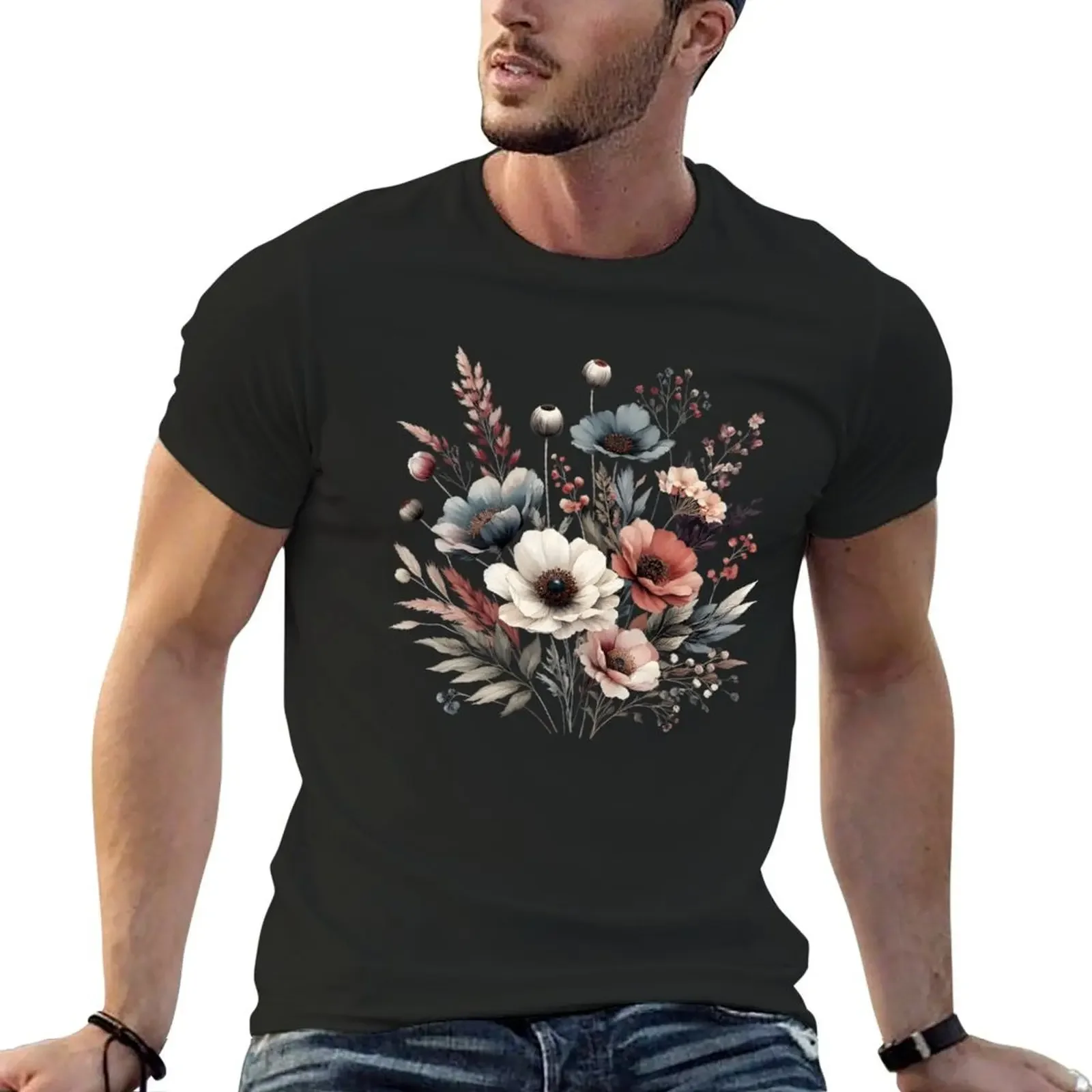 aesthetic wild flower T-Shirt anime stuff street wear mens graphic t-shirts anime