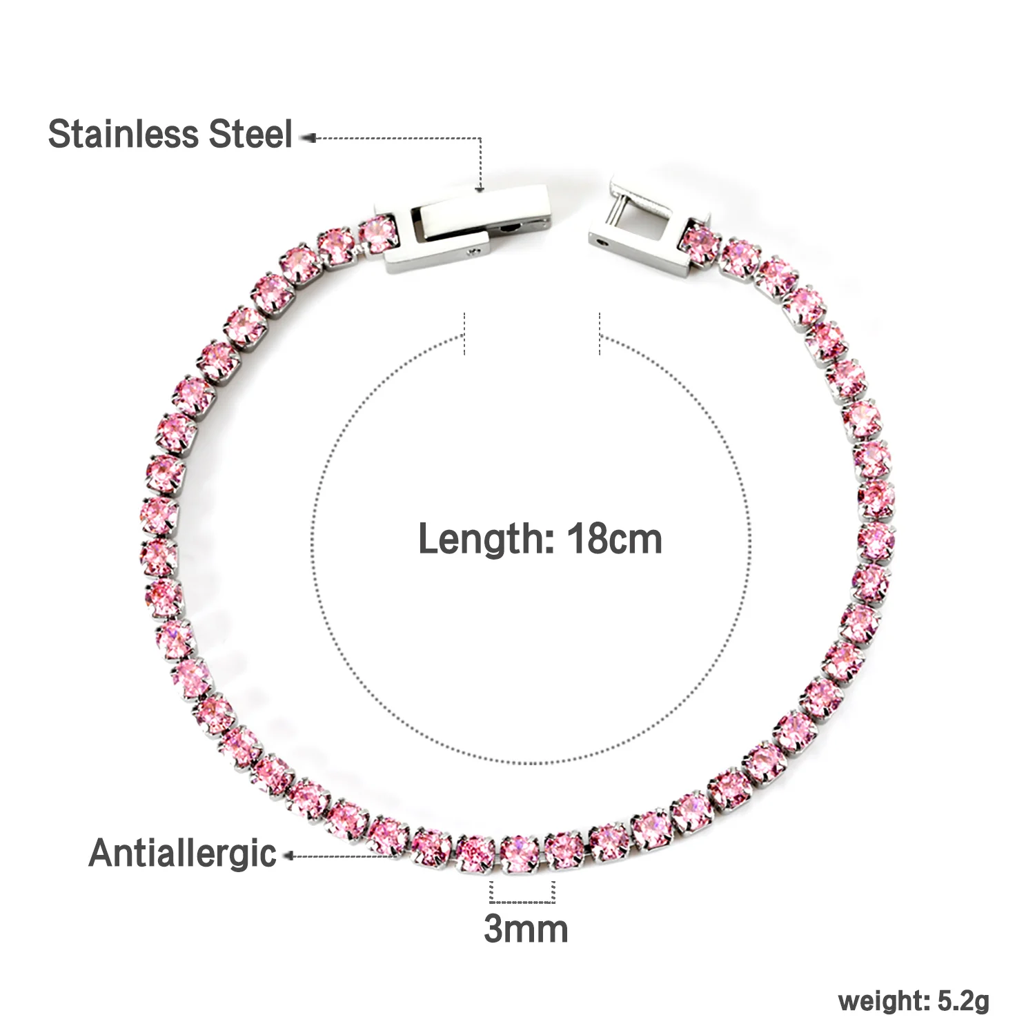 ASONSTEEL 2/3mm Bracelets Stainless Steel Colorful Cubic Zirconia Charm Chains Bracelets Crystal Delicate Bling Wedding Jewelry image 3