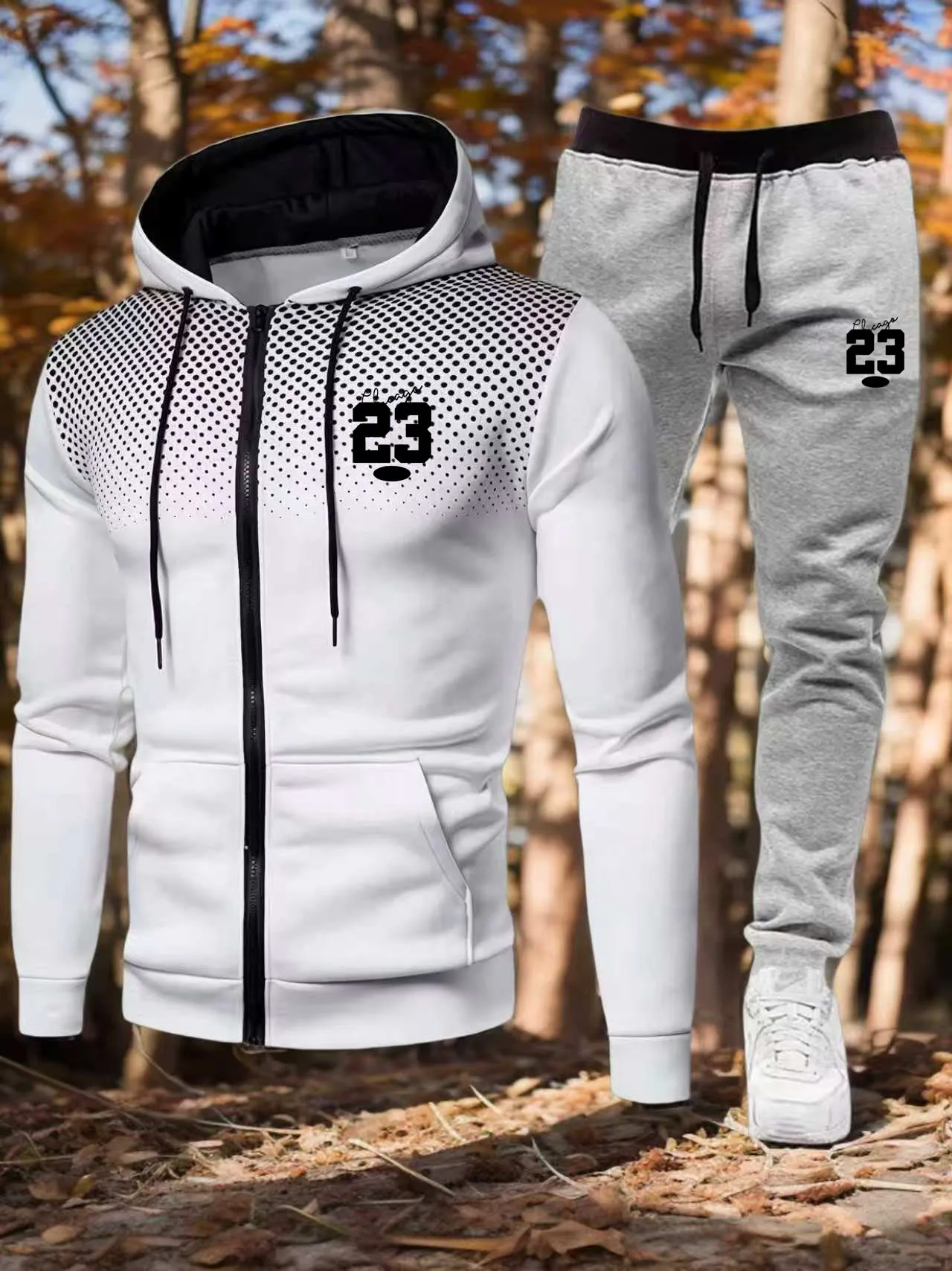 Men's Urban Casual Hooded Sports Pants Set Parisian Letter Design Autumn Winter Two-Piece Set Running Day Wear Clearance