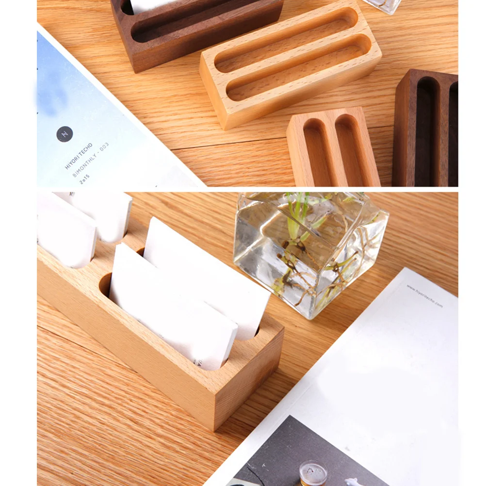 Tarjetero de madera con 4 compartimentos, caja organizadora de negocios Vintage para escritorio de oficina, almacenamiento de tarjetas, notas, fotos y notas