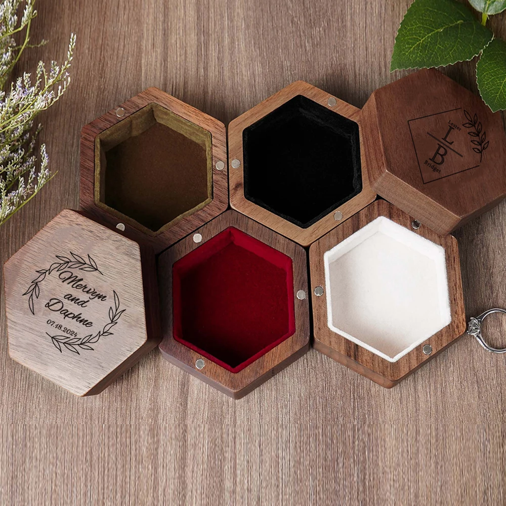 Personalised Engraved Wood Wedding Ceremony Ring Box Custom Exclusive Engagement Anniversary Bearer Box ForWedding Ceremony Gift
