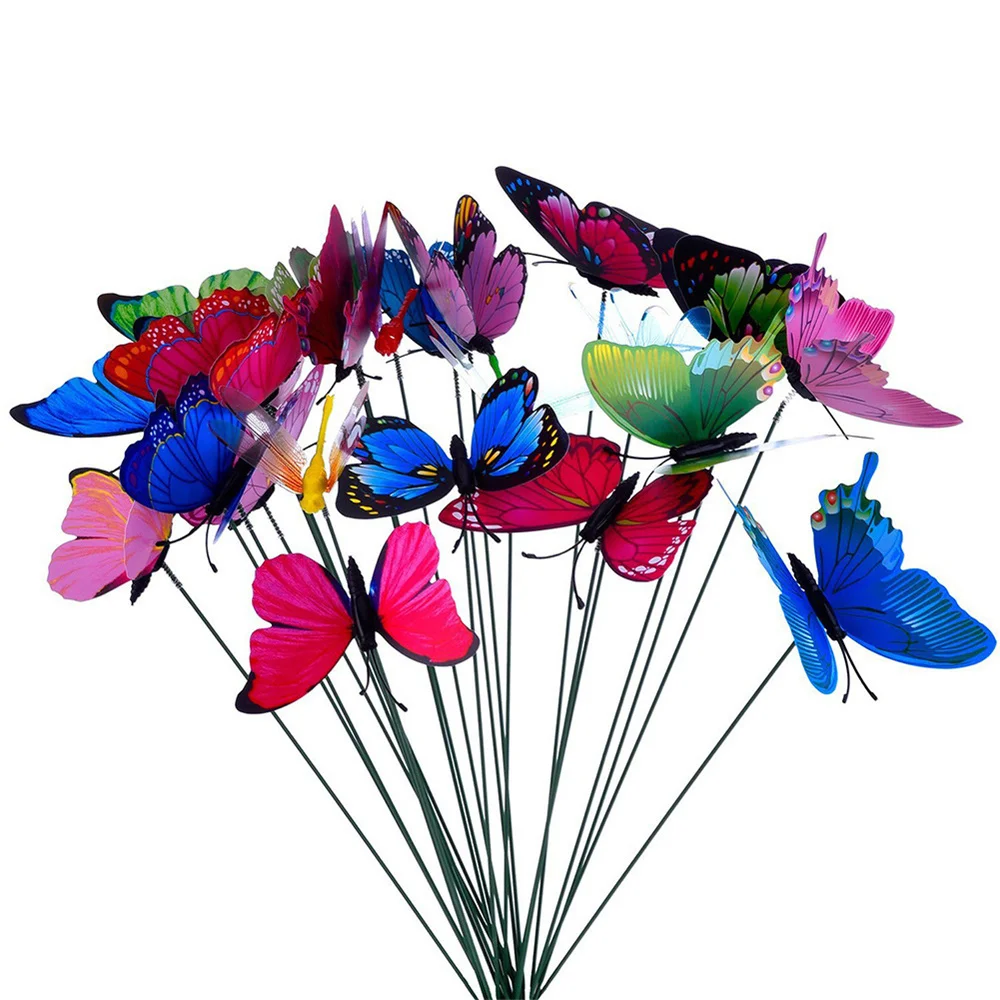 10Pcs Colorful Butterfly Stakes Bunch Of Simulation Butterflies Garden Yard Planter Gardening Decoration Flower Pots Decor