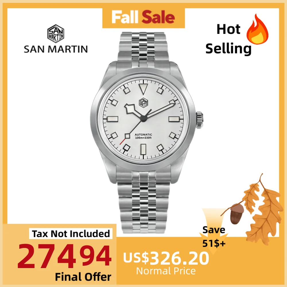 

San Martin 38mm Watch For Men 5-Link Bracelet PT5000/SW200 Mechanical Wristwatch Luxury BGW-9 Lume 100m Waterproof SN0107B