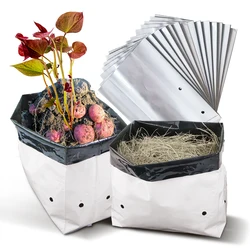 0.07mm Thick 1/2/3/5Gallon Black-and-White Plastic Grow Bags for Greenhouse Plants Vegetable Seedlings Rootings Planting Pots