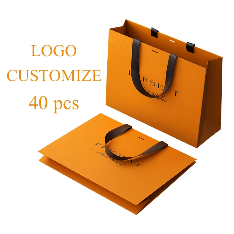 Custom Logo Shopping Bags For Small Business 40Pcs Merchandise Bags Bulk Reusable Boutique Bags With Handle Gift Boxes