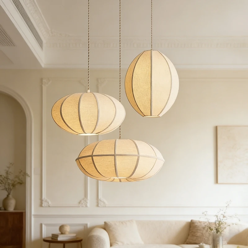 Japan Style Wabi Sabi Linen Fabric E27 Pendant Light Living Dining Room Bar Cloth Droplight Home Decor Bedroom Combination Lamp