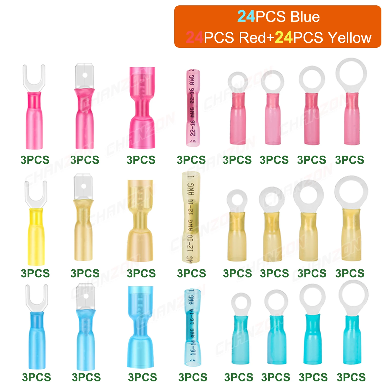 72PCS Schrumpf Butt Ring Spaten Gabel Draht Terminal Kit Wasserdicht Isolierte Crimp Splice Elektrische Kabel Joint Rohr Stecker – Detail 4