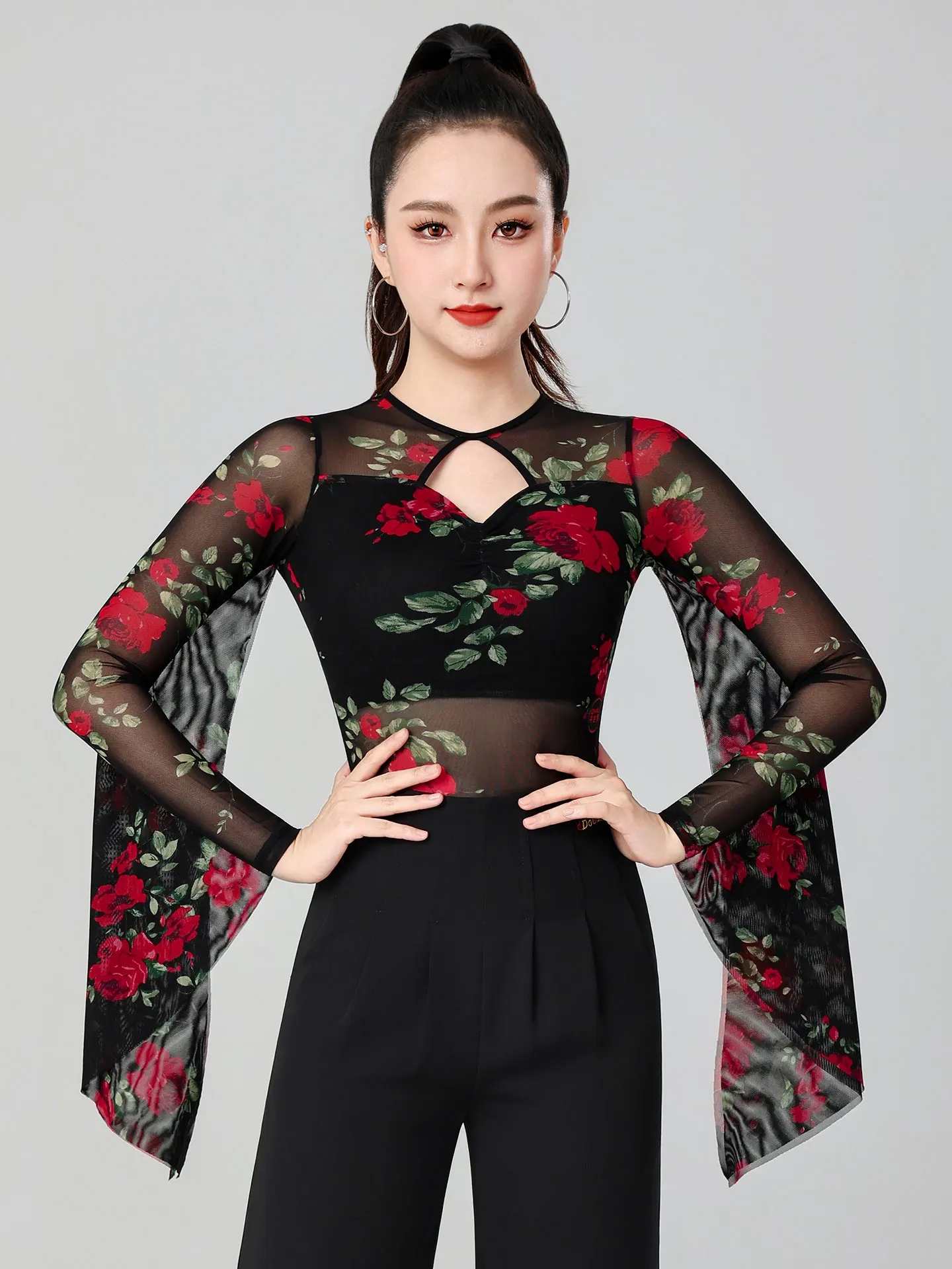 Abiti per la pratica della danza latina Temperamento alla moda stampato Body da ballo standard nazionale di marca di fascia alta da donna