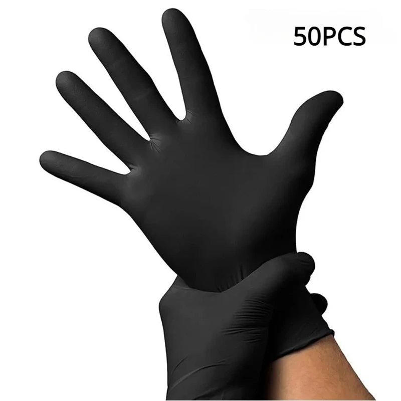 50/20PCS Wegwerp Zwarte Nitril Handschoenen Latexvrij Waterdicht Duurzaam Geschikt voor Keuken Voedselverwerking SchoonheidssalonFamily