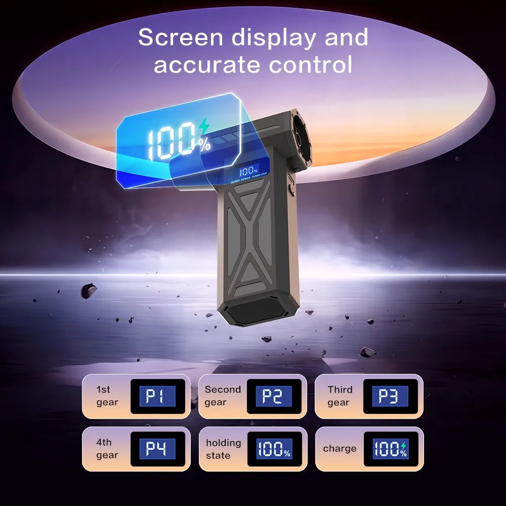 Portable Air Blower 8800000RPM 4-Gear Adjustment Turbo Jet Blower LED Lighting Battery Display Cordless Compressed Air Duster