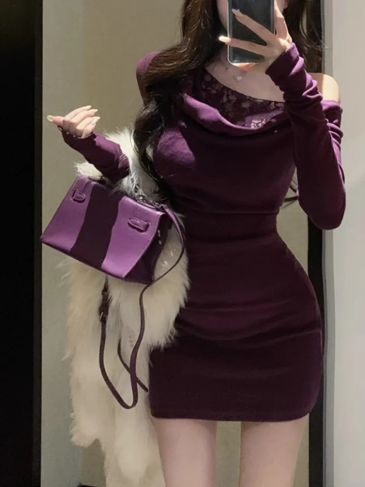 Ele Pure Desire Long Sve Dr Dames Herfst Winter Rich Girl Feeling Taille Cinch oulder Blootstelling Bodycon ort Dr