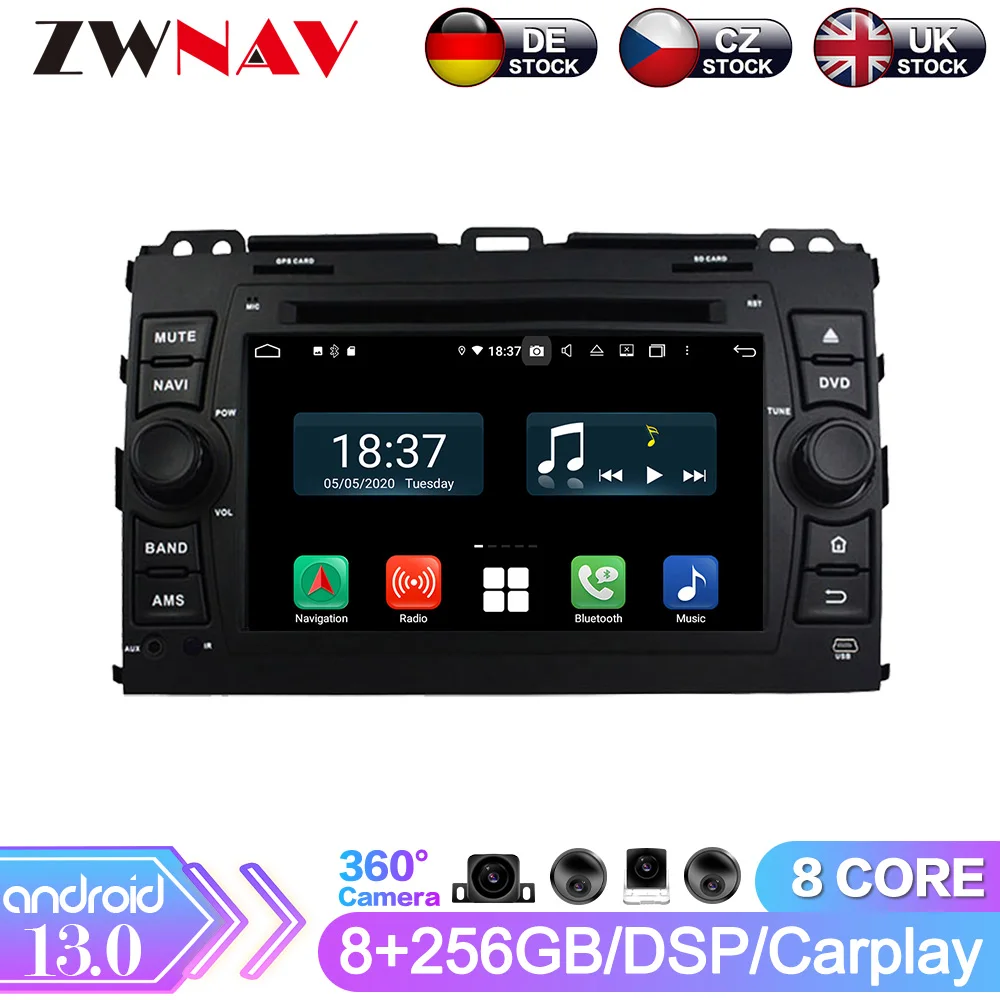 Reproductor de DVD para coche Android13 Octa Core, reproductor Multimedia, navegación GPS para For TOYOTA Land Prado 2006-2010