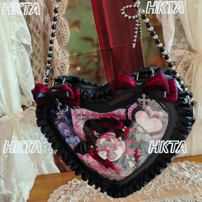 

Original Cute Everyday Crossbody Handbag for Women with Lace Design Bow Lolita Pain Bag Girls Lolita Shoulder Tote Bag