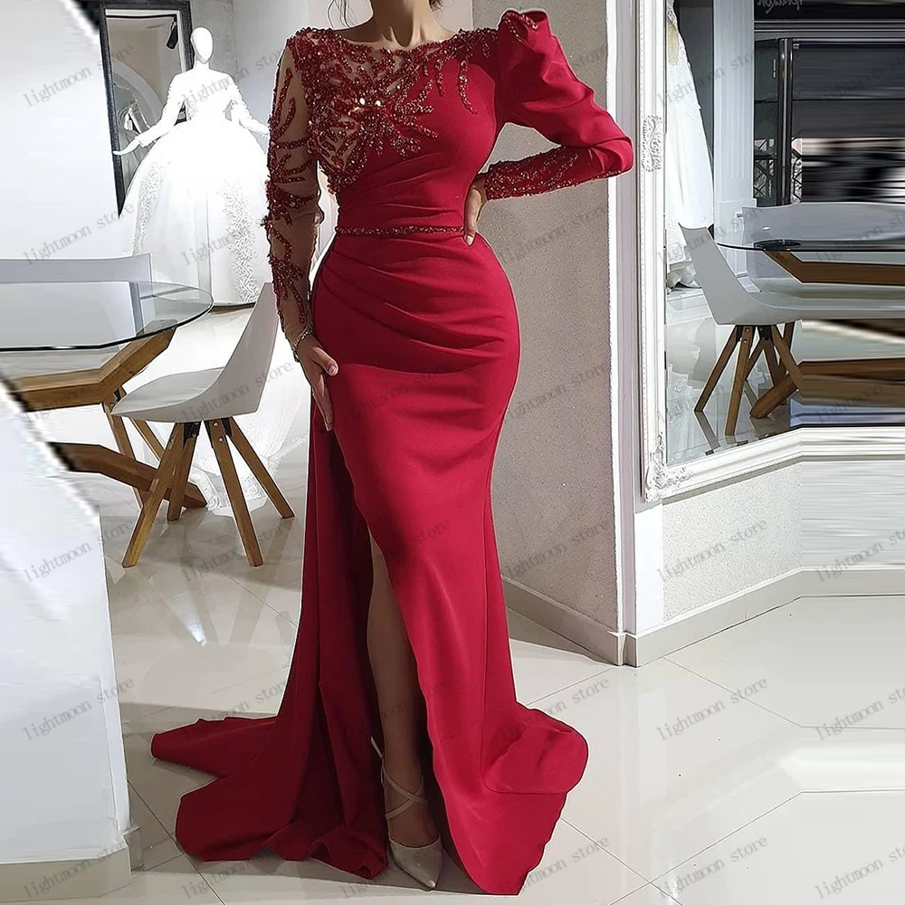 

Винтажные вечерние платья, атласное платье для выпускного вечера, аппликации из бисера, халаты с длинными рукавами для официальной вечеринки, Vestidos De Gala, по индивидуальному заказу 2025