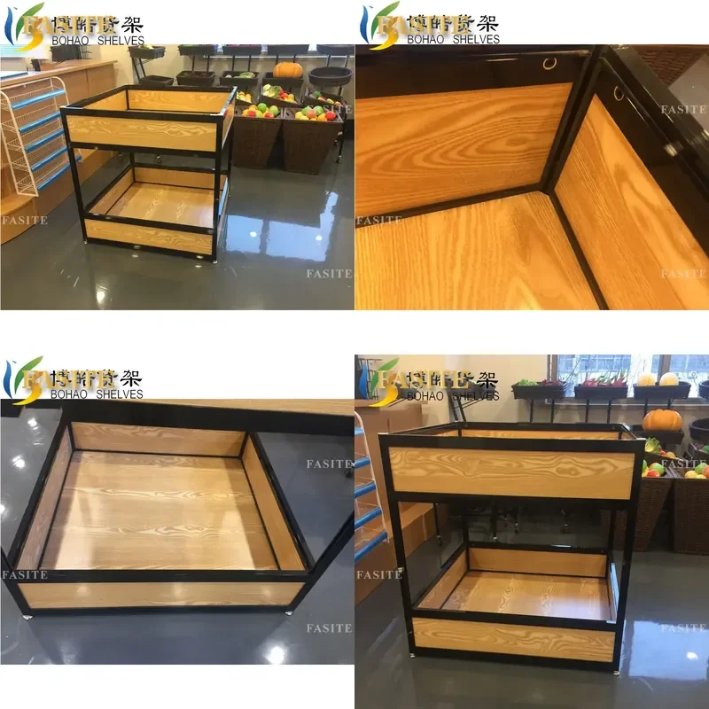 For Bohao Supermarket Fruit Shelves Wooden Display Racks Convenience Store Promotion Desk Sturdy Storage Organizer for