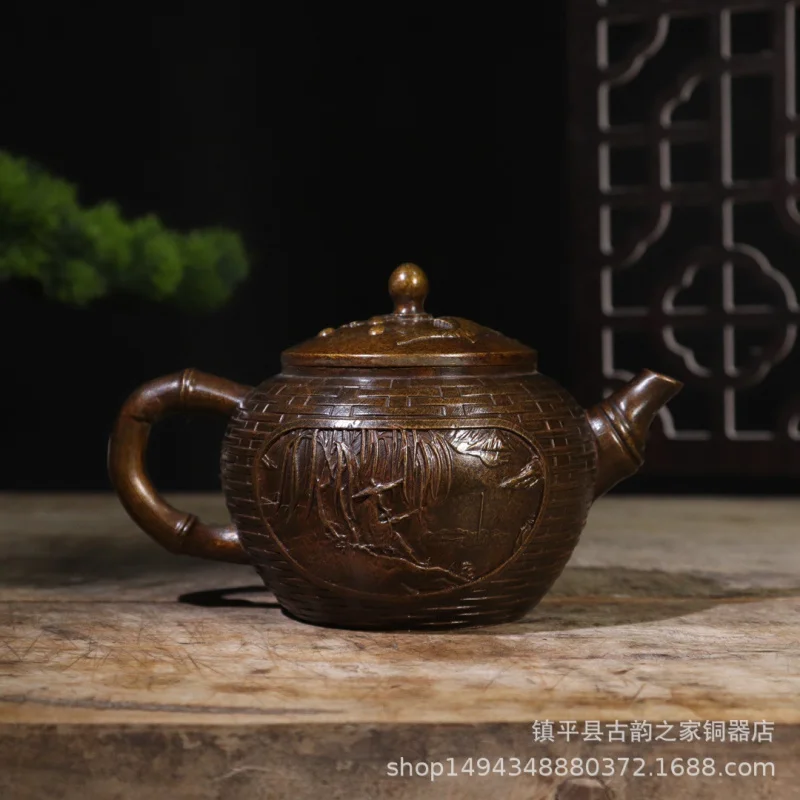 

Pure Copper Jiang Taigong Fishing Teapot Wine Set Landscape Dragon and Phoenix Tea Brewing Pot Ornament Cra