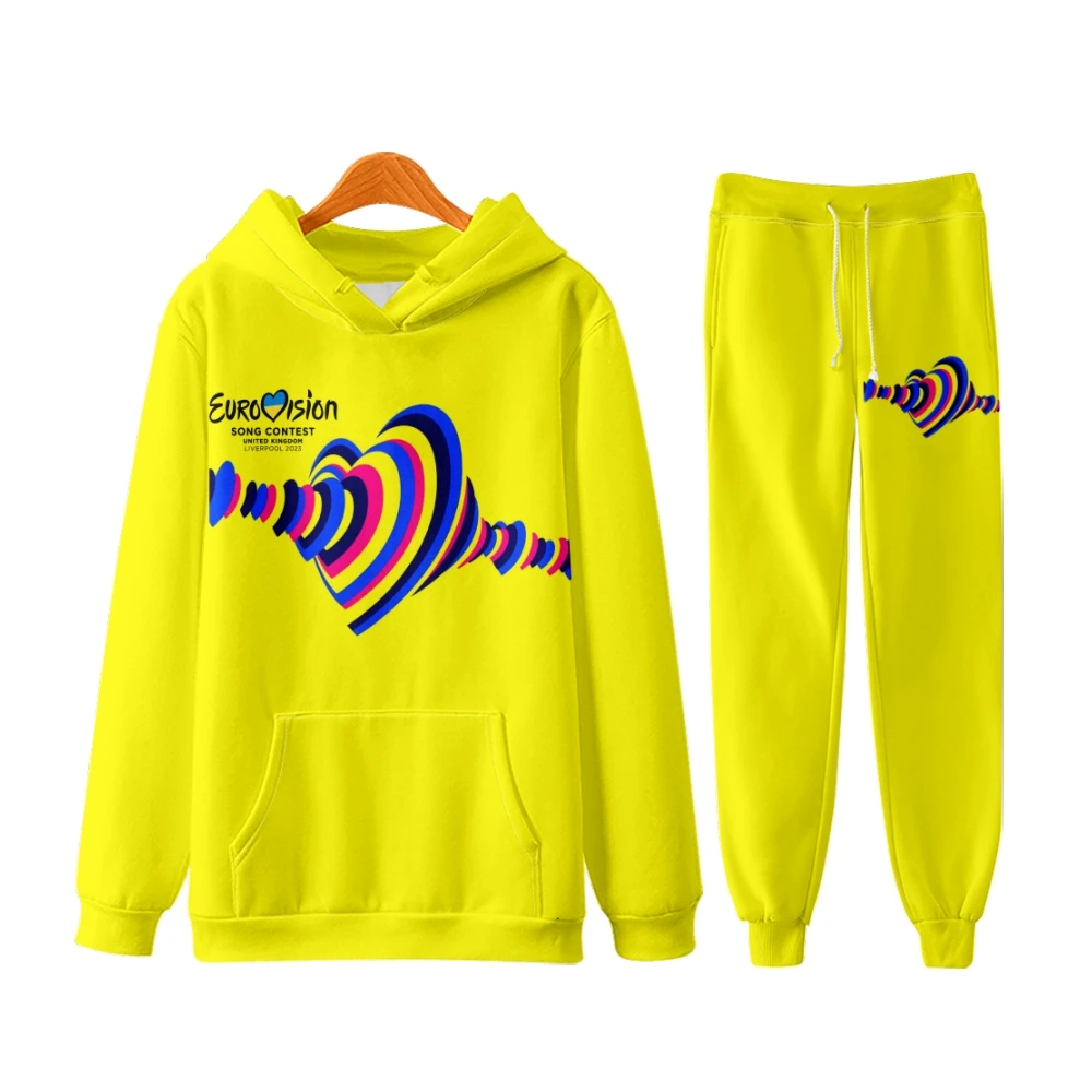 Eurovision 2023 Heartbeat Hoodie Jogger Pants Two Piece Set Sweatshirts+Sweatpants Eurovision Song Contest Women Men's Set