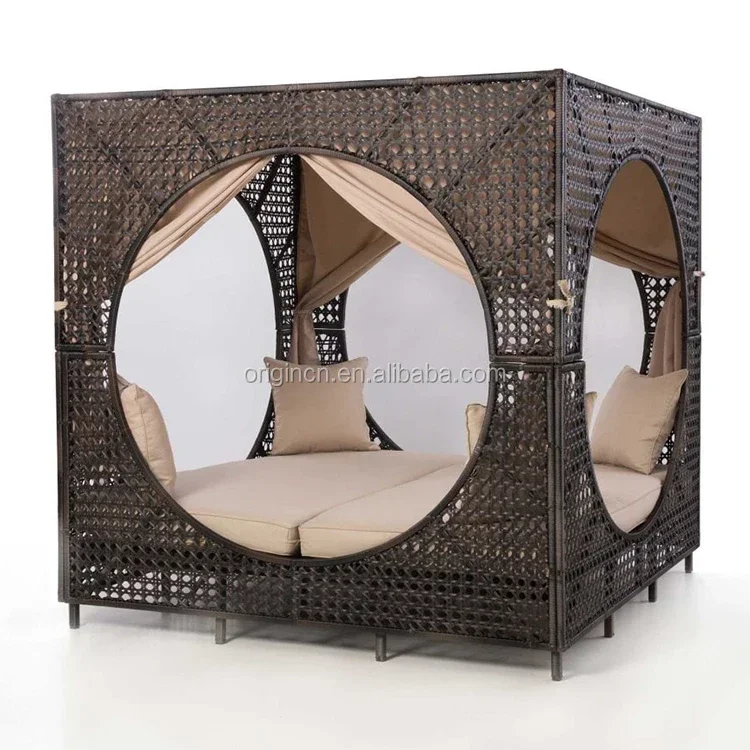 Modern Bed Outdoor Rattan Furniture Large Size Curtain Chaise Lounger Antique Canopy Beds