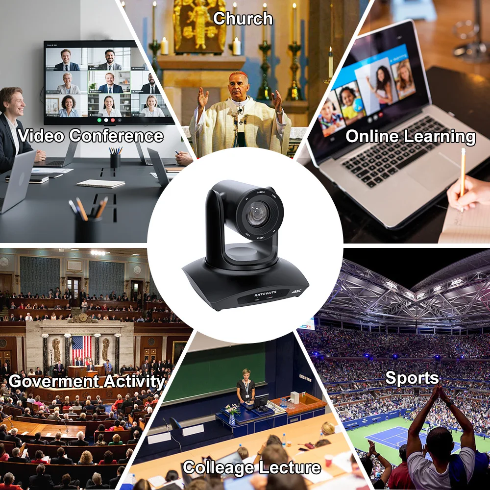 KATOVJJTS USB3.0 HDMI LAN PTZ Camera 4K 20X Zoom Video Conference Camera Support POE For Church Live Streaming Meeting Camera