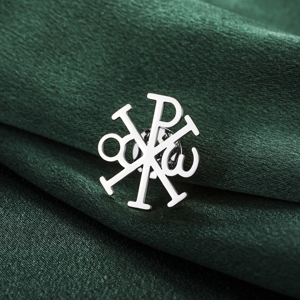 Dawapara Chi Rho Kreuz-Brosche Christogramm Griechisches Symbol Religiöser Jesus Christlicher Schmuck aus Edelstahl – Detail 8