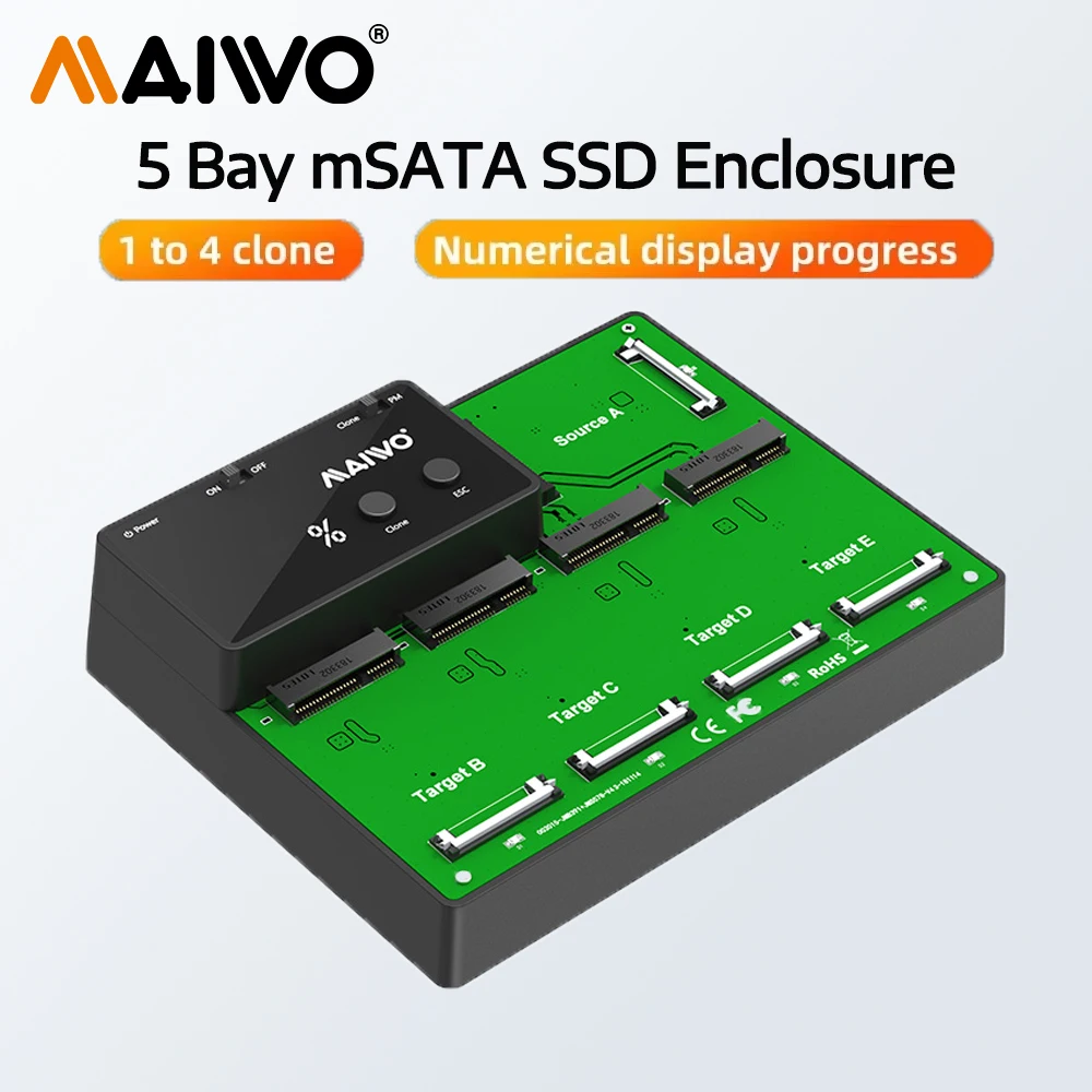 MAIWO 5 Bay mSATA SSD estación de acoplamiento USB3.0 MSATA SSD caja compatible con 1 a 4 adaptador clon sin conexión con indicador LED