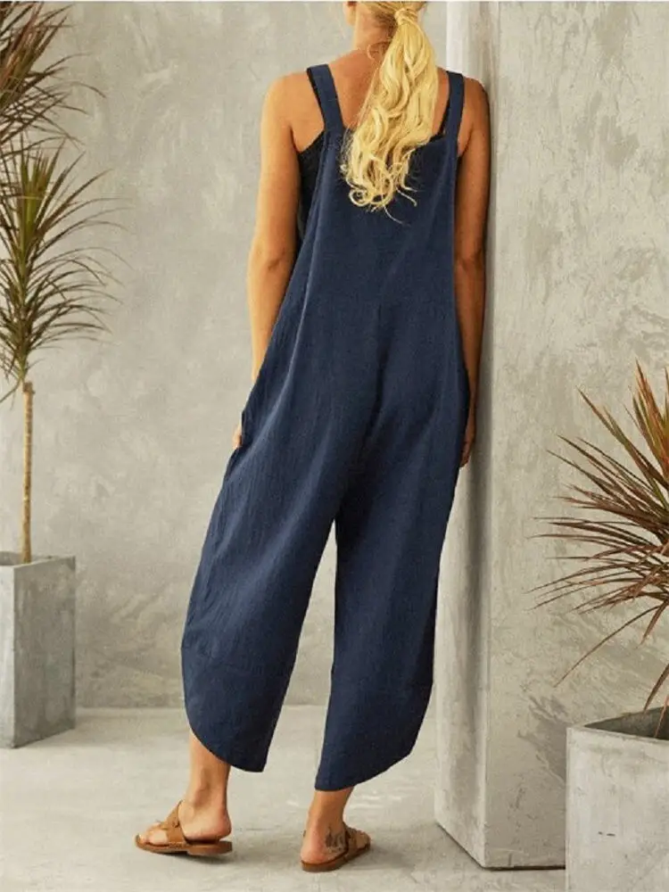 Women Cotton Blend Rompers Sarouel Overalls Cropped Loose Summer Pants Oversized 5XL Jumpsuit Casual Streetwear Bibs