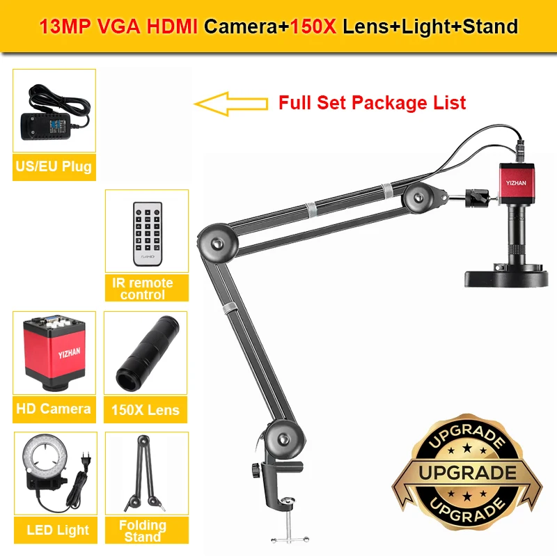 YIZHAN 150X Zoomlens Elektronenvideomicroscoop 4K 49MP UHD Microscoopcamera HDMI Type-C 1080P 60FPS Industrieel lasgereedschap