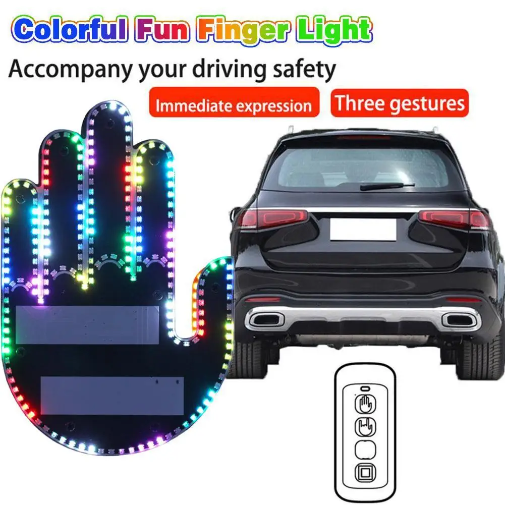 Auto Finger Light Rear Window Glass Multi-functional Gesture Light Car Warning Interactive Palm Light Remote Control Flashing