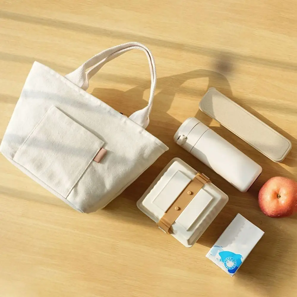 

Handbag Canvas Insulated Lunch Bag Japanese Minimalism Thickened Picnic Bag Large Capacity Double Layer Tote Student