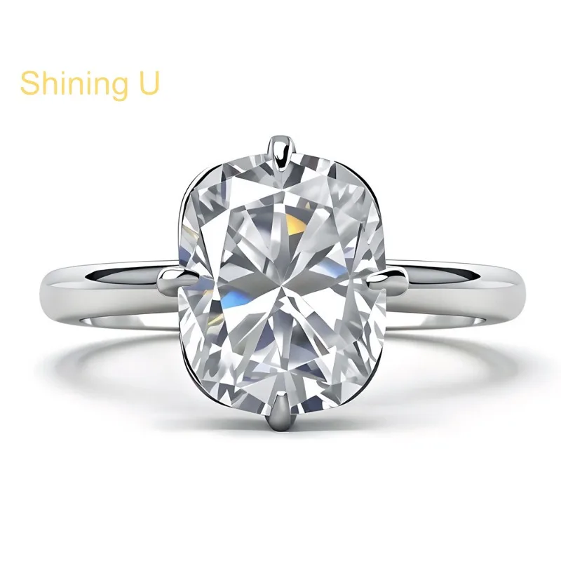 Shining U 925sterling Silver 4CT 8*10mm High Carbon Diamond Gems Ring for Women Fine Jewelry Engagement