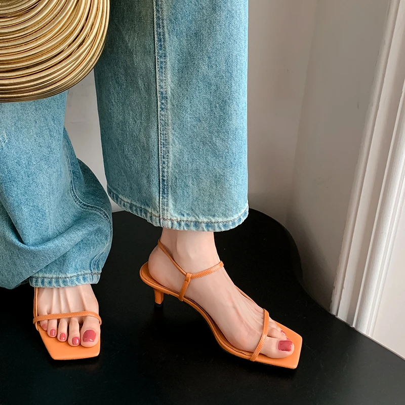 Summer Shoes Narrow Band Sexy Sandals Strange Heels Women Sandals Open Toe Ladies Concise Footwear Summer Orange Shoes