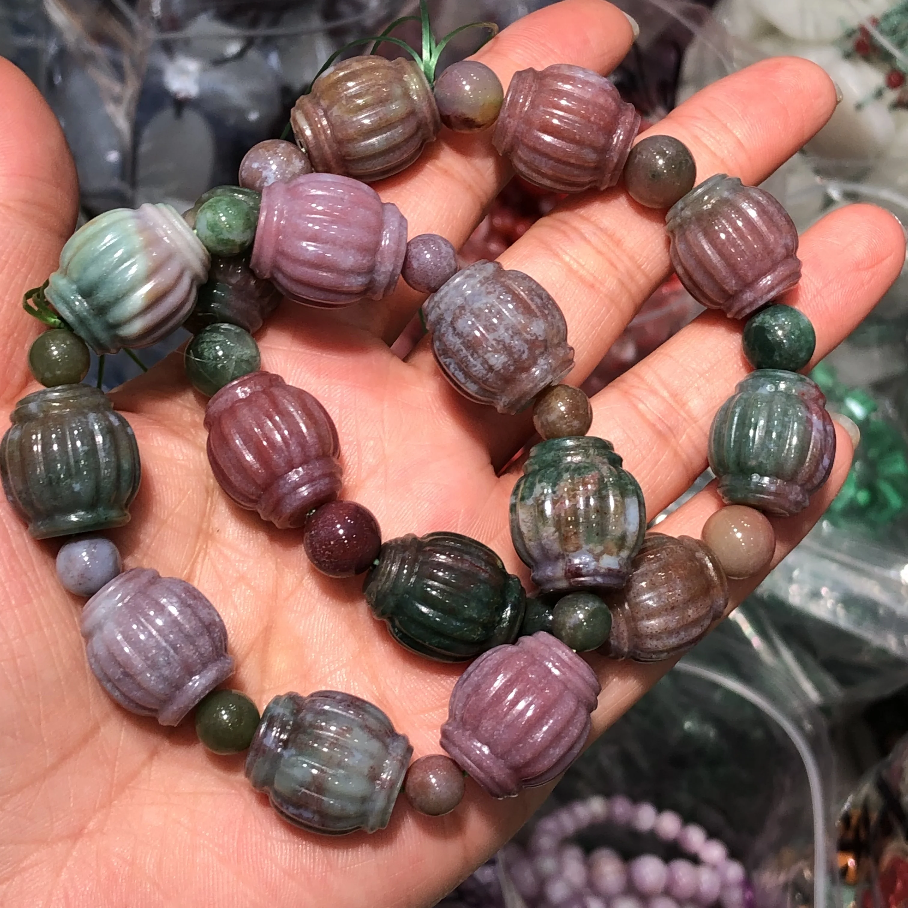 1 Pc Fengbaowu Natural Ocean Jasper Bracelet Lantern Beads Reiki Healing Stone Jewelry Gift For Women Men