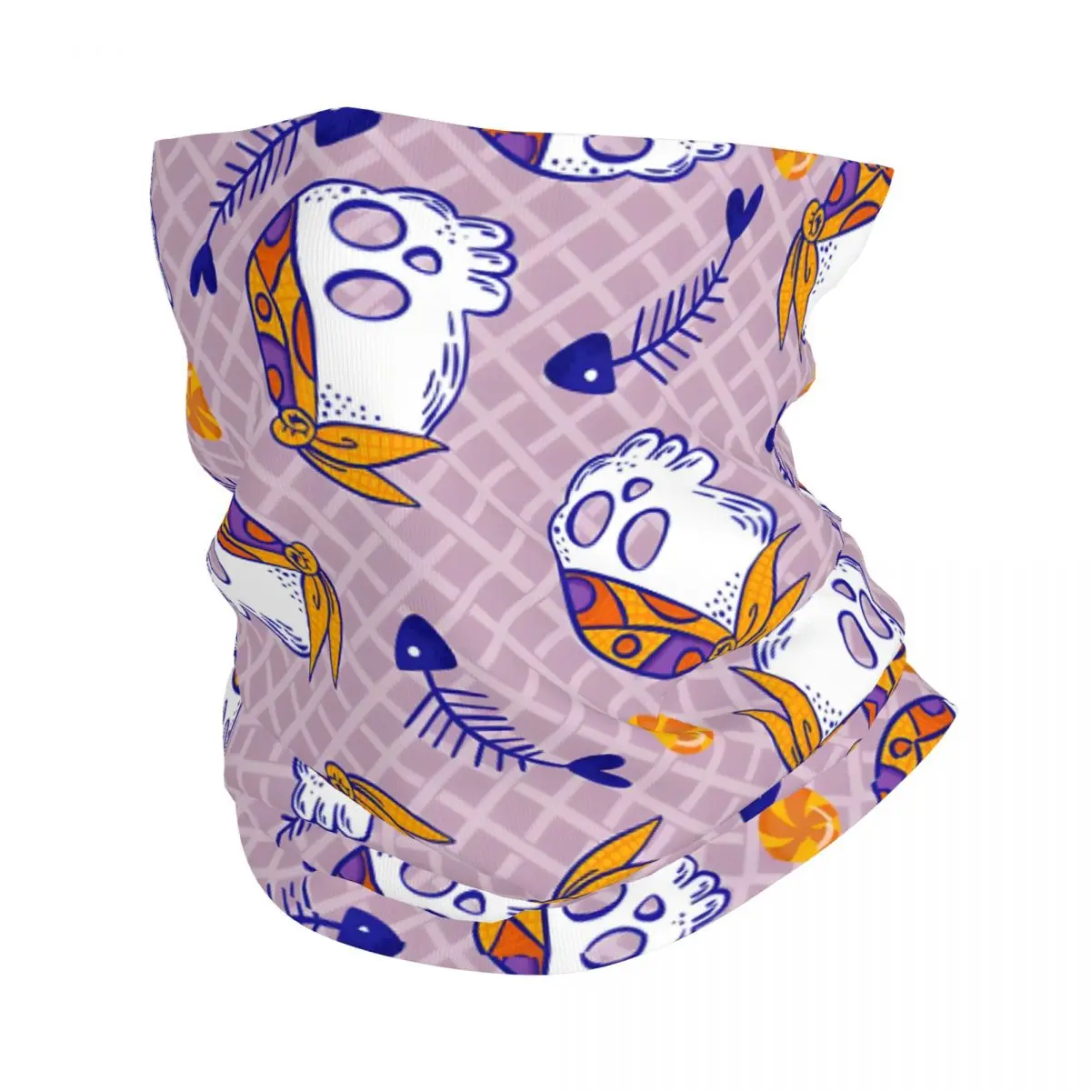 Punk Skulls With Bandana And Fish Bones Pattern Sticker Scarf Neckerchief Neck Face Mask Polyester