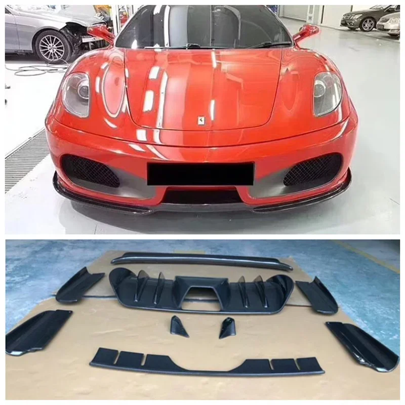 Real Carbon Fiber Bumper Front Lip Splitter+ Rear Diffuser+Side Skirt+ Spoiler+ Engine Hood Protector For Ferrari F430 2005-2009